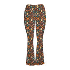 Abstract Floral On Brown High Waist Crossover Tummy Control Flare Leggings