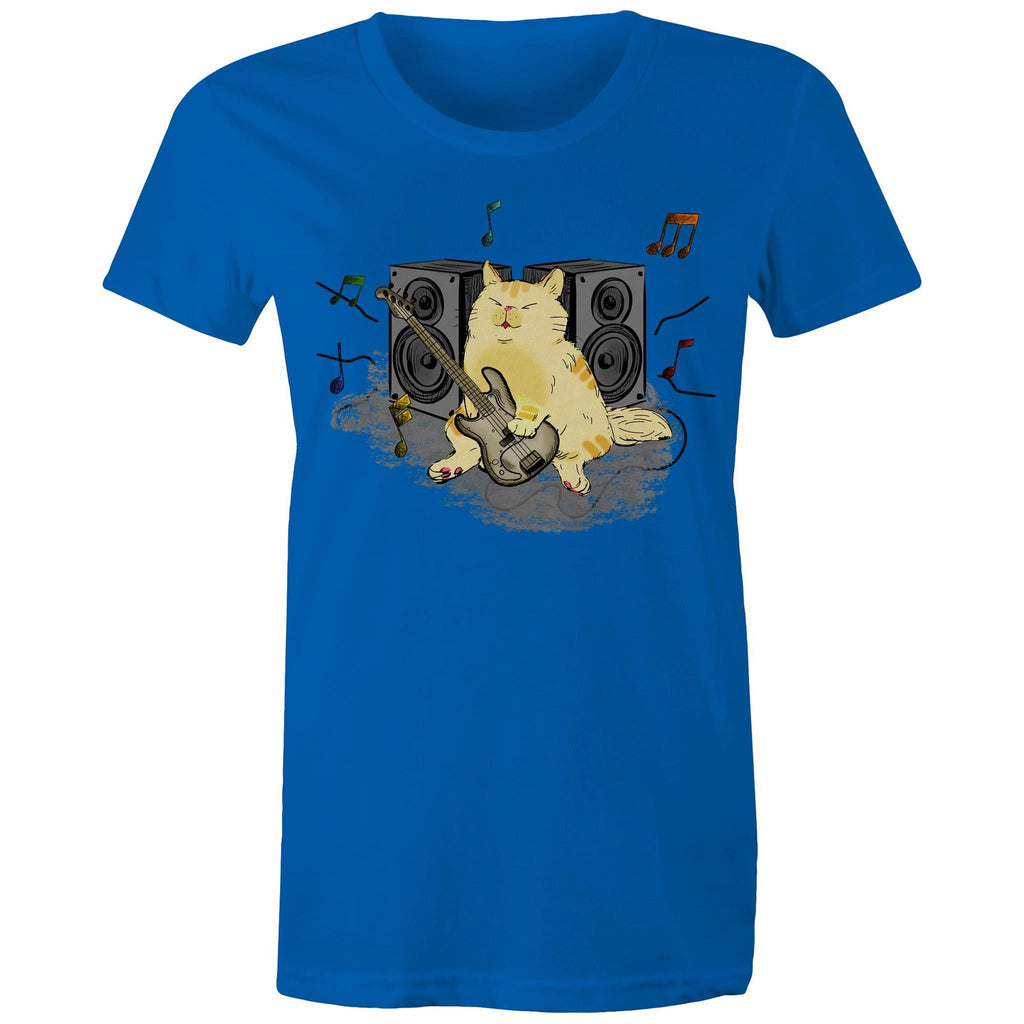 Cat Bass Player - Womens T-shirt Bright Royal Womens T-shirt animal Music Printed In Australia