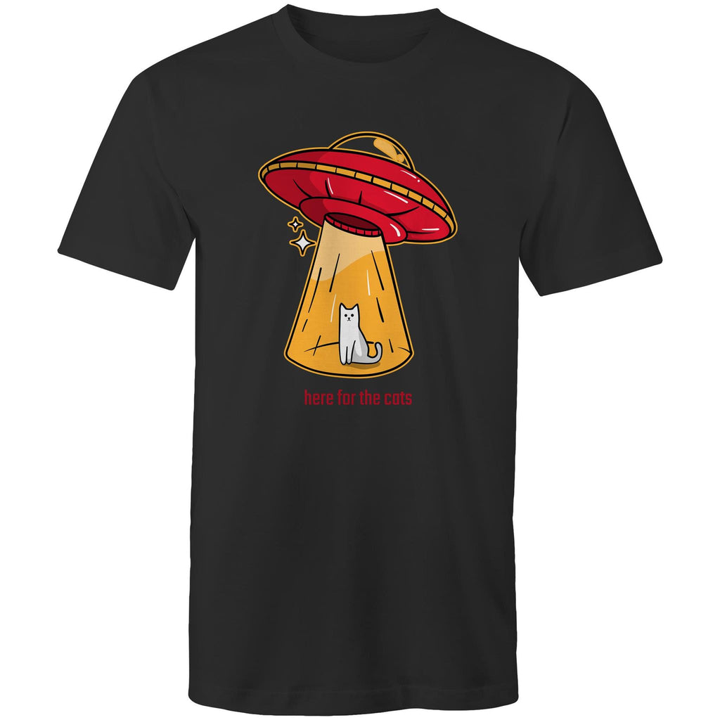 Here For The Cats, UFO - Mens T-Shirt Black Mens T-shirt animal Printed In Australia Sci Fi