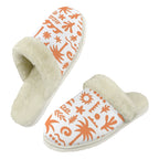 Orange Surf Men's Fur Trim Thick-Sole Indoor Slippers 2XL Men's Fur Trimmed Slippers Printed Offshore Surf
