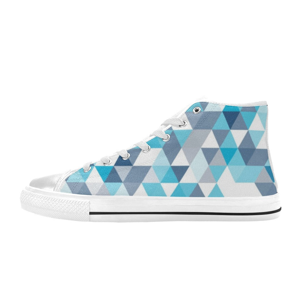 Blue Triangles - Women's High Top Canvas Shoes