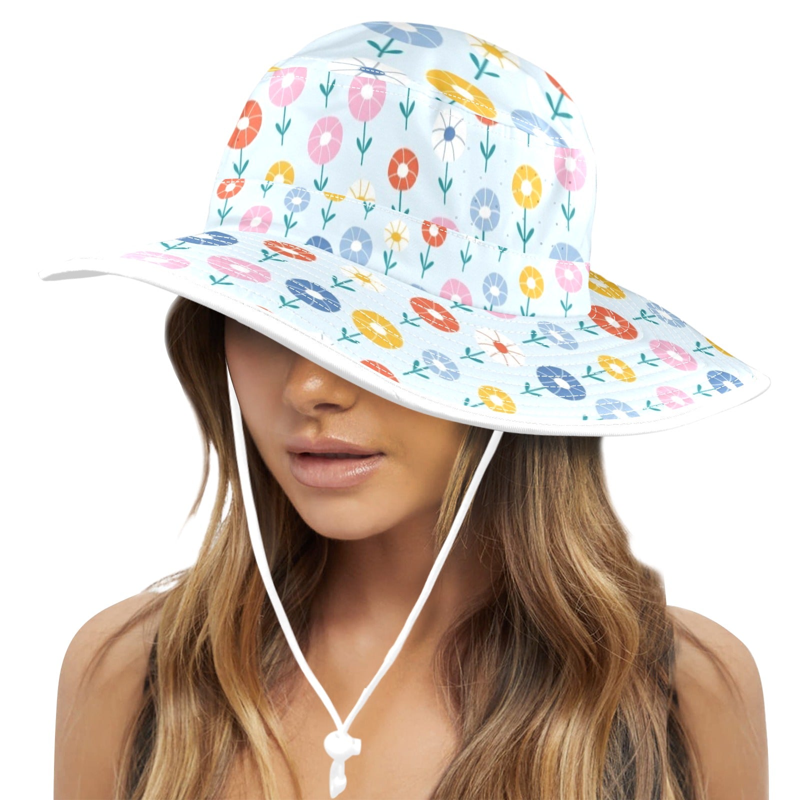 Abstract Cute Flowers Wide Brim Bucket Hat Wide Brim Bucket Hat Plants Printed Offshore
