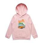 Hello Sunshine, Beach Van - Kids Hoodie Pink Kids Hoodie Printed In Australia