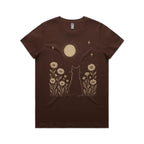 Whimsical Cat And Moon Women's AS Colour T-shirt Chestnut Womens T-shirt animal Printed In Australia