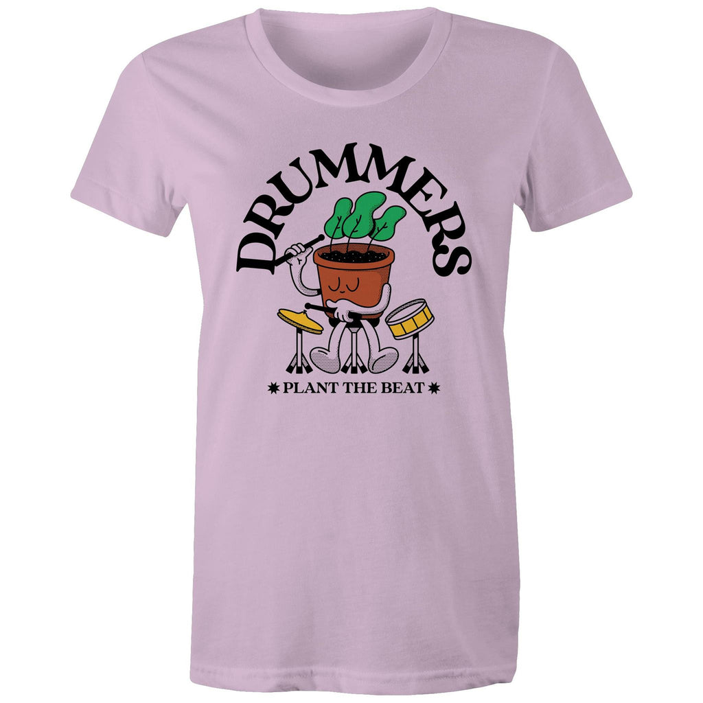 Drummers Plant The Beat - Womens T-shirt Lavender Womens T-shirt Music Printed In Australia