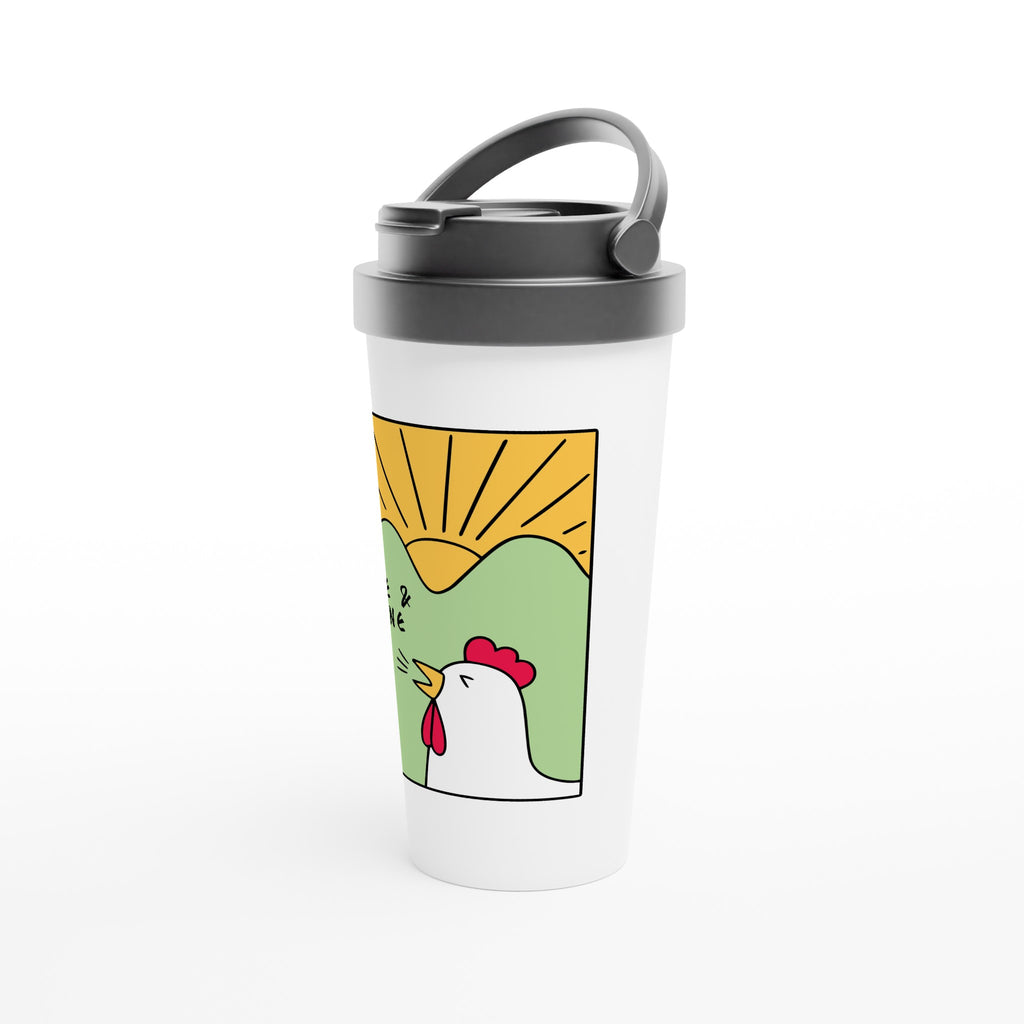 Rise And Shine, Rooster Morning - White 15oz Stainless Steel Travel Mug Travel Mug animal Globally Fulfilled