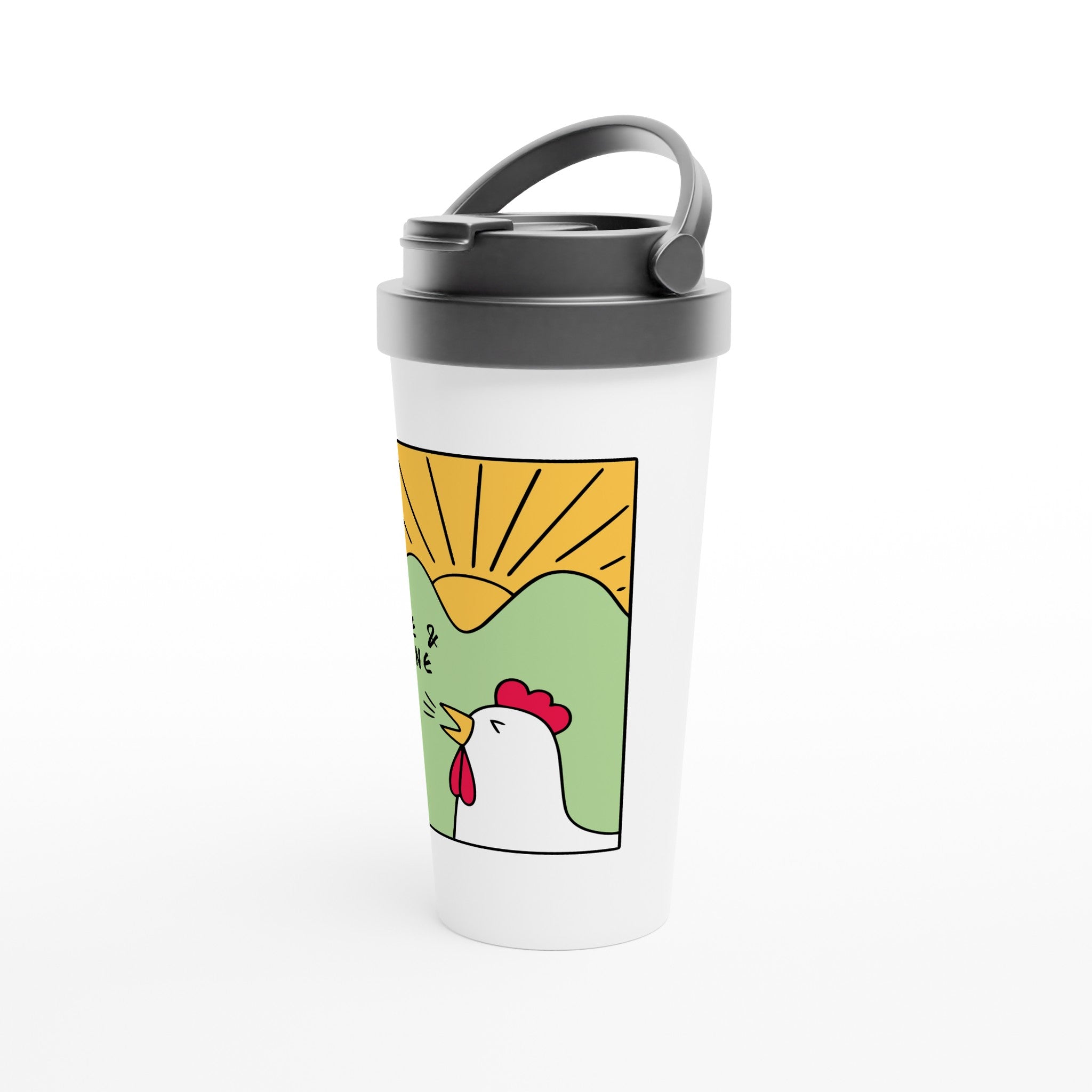 Rise And Shine, Rooster Morning - White 15oz Stainless Steel Travel Mug Travel Mug animal Globally Fulfilled