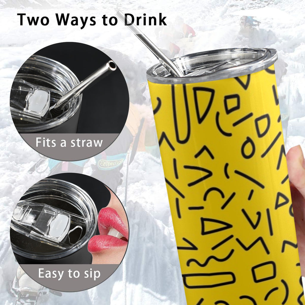 Black Squiggle On Yellow - 20oz Tall Skinny Tumbler with Lid and Straw