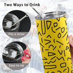 Black Squiggle On Yellow - 20oz Tall Skinny Tumbler with Lid and Straw