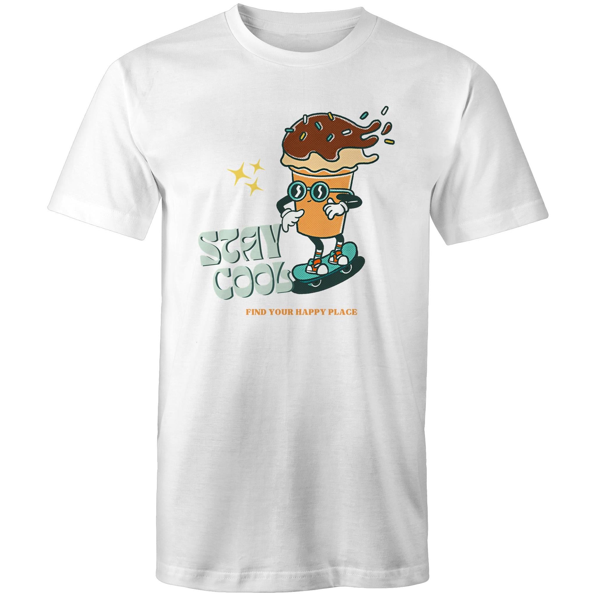 Stay Cool, Find Your Happy Place - Mens T-Shirt White Mens T-shirt Printed In Australia