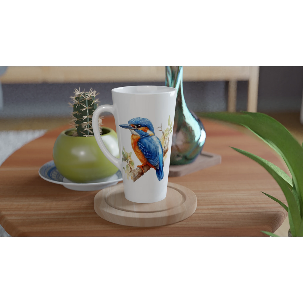 Personalise - Kingfisher, Australian Birds - White Latte 17oz Ceramic Mug Personalised Latte Mug animal Globally Fulfilled