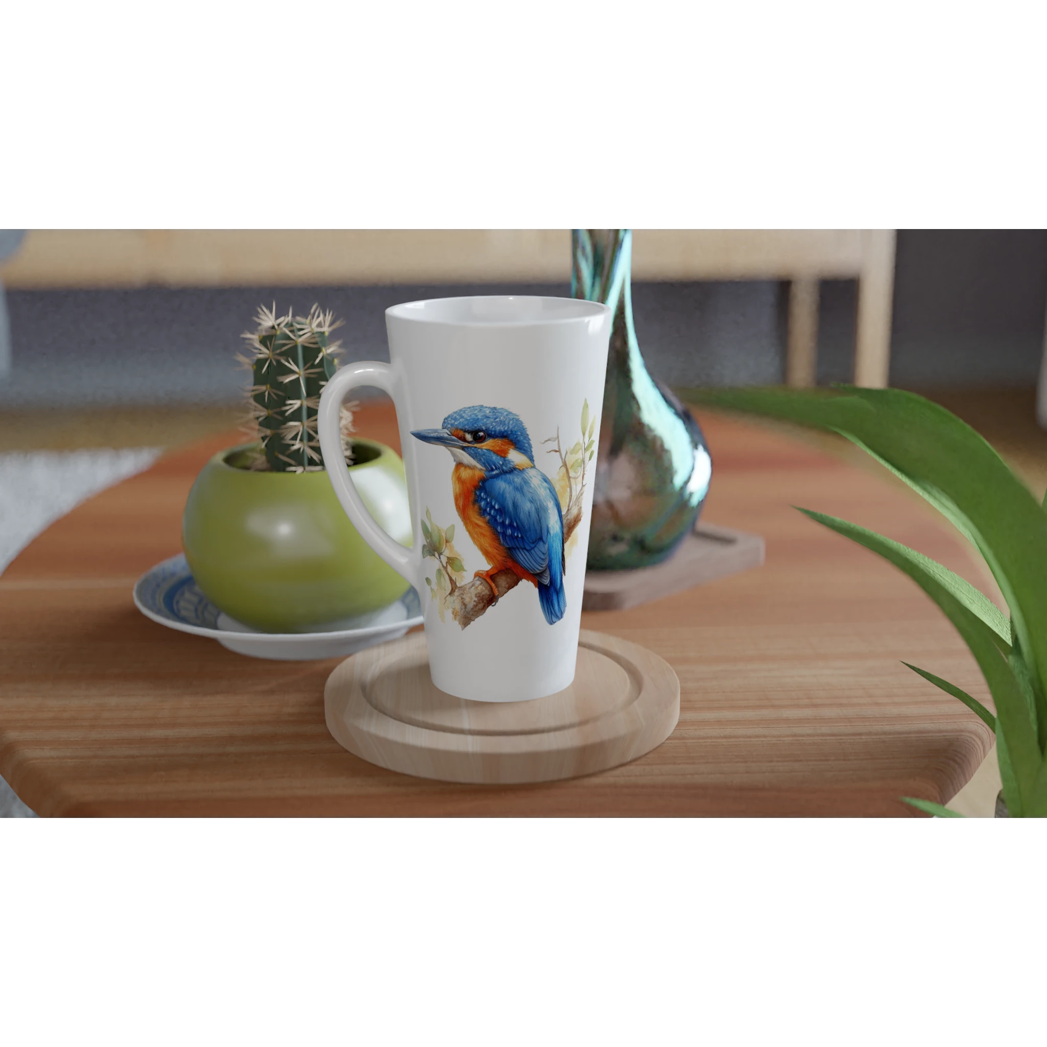 Personalise - Kingfisher, Australian Birds - White Latte 17oz Ceramic Mug Personalised Latte Mug animal Globally Fulfilled