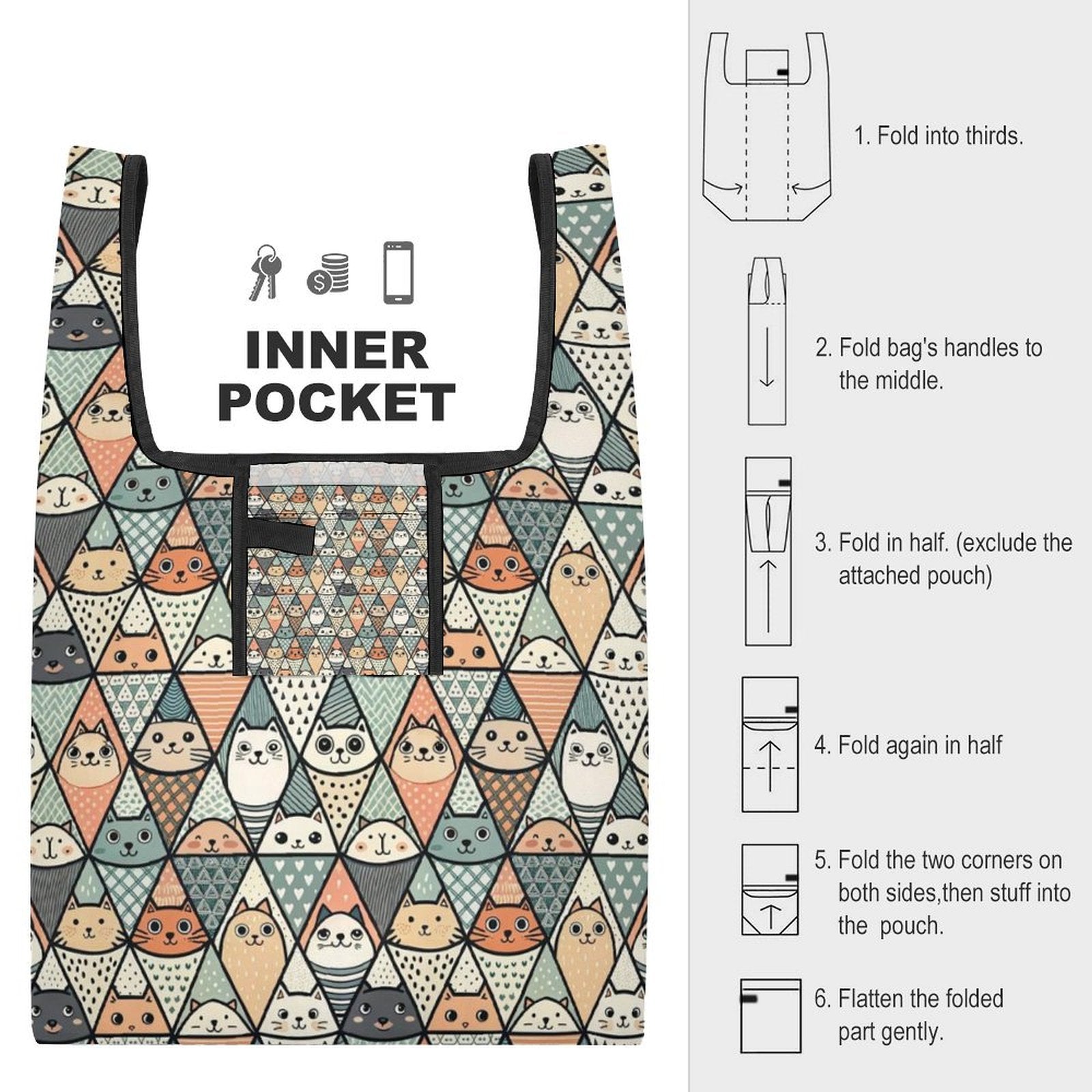 Cat Diamond Pattern - Collapsible Shopping Bag