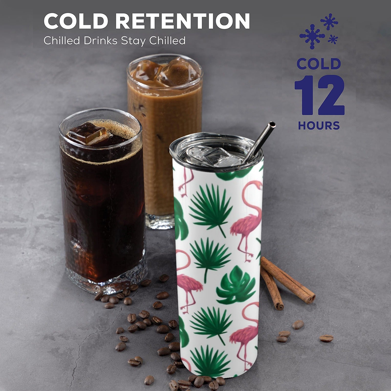 Flamingo Leaves - 20oz Tall Skinny Tumbler with Lid and Straw