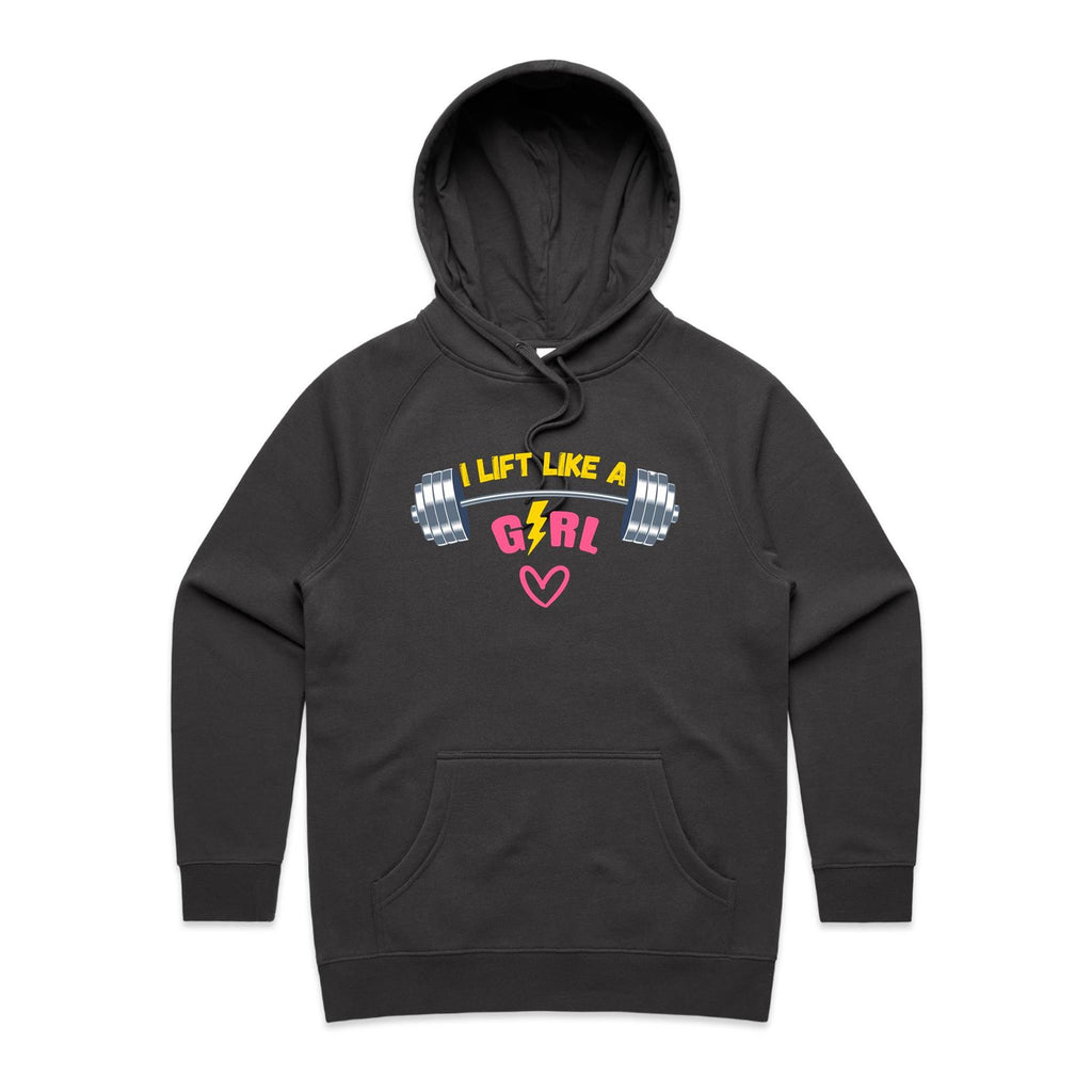 I Lift Like A Girl - Womens Hoodie Coal Womens Hoodie Fitness Printed In Australia