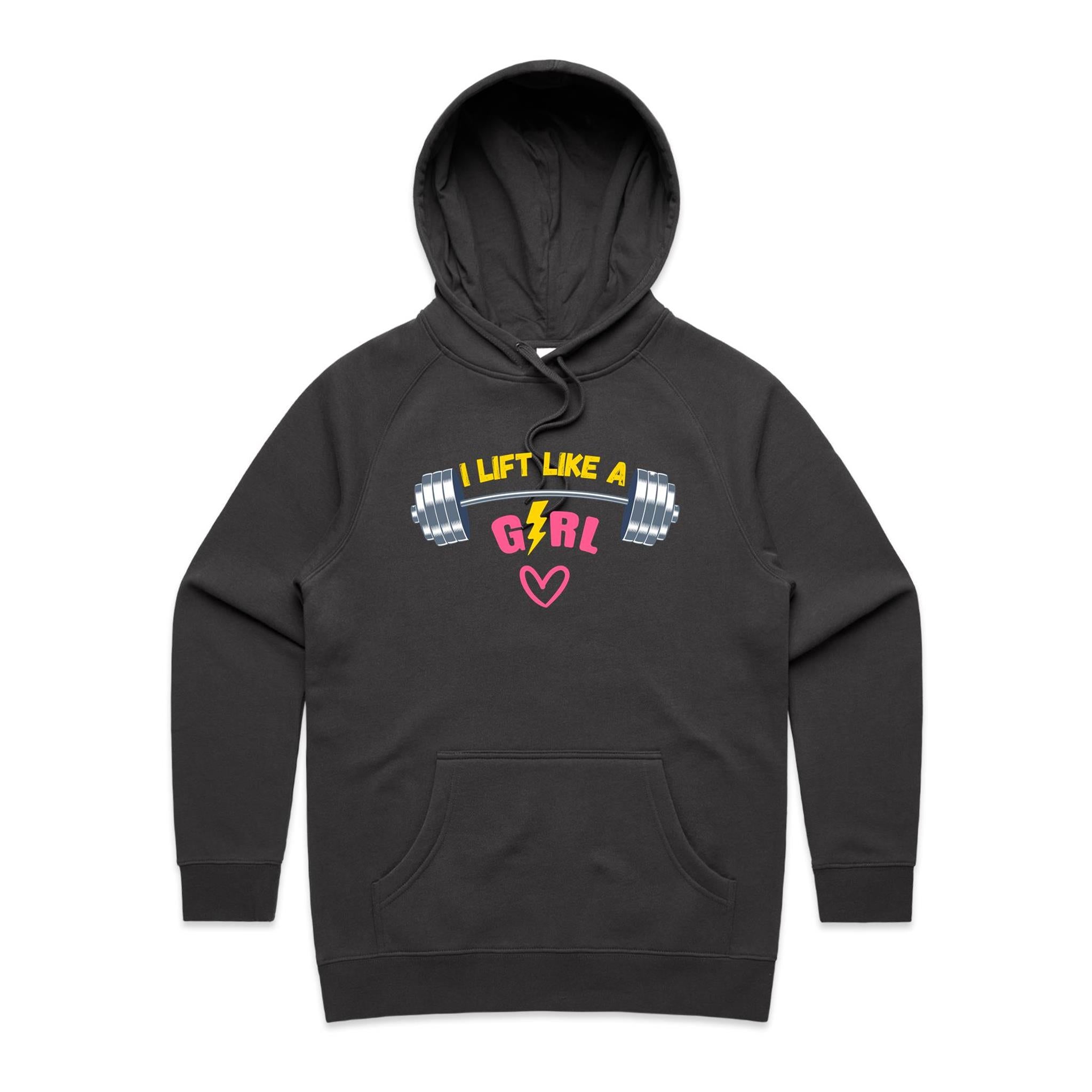 I Lift Like A Girl - Womens Hoodie Coal Womens Hoodie Fitness Printed In Australia