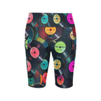 Retro Vinyl Records Women's Bike Shorts With Side Pockets Women's Bike Shorts Music Printed Offshore