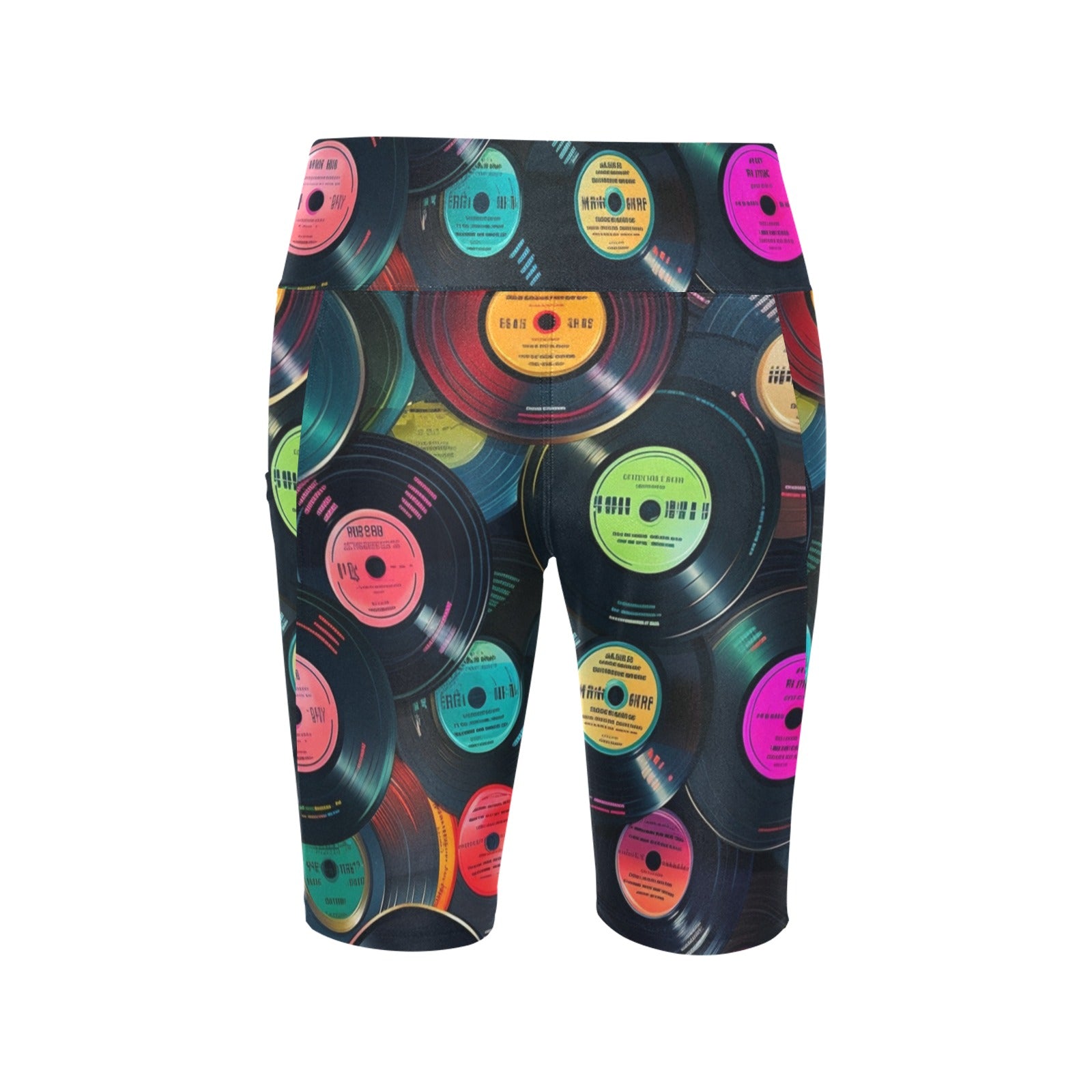Retro Vinyl Records Women's Bike Shorts With Side Pockets Women's Bike Shorts Music Printed Offshore