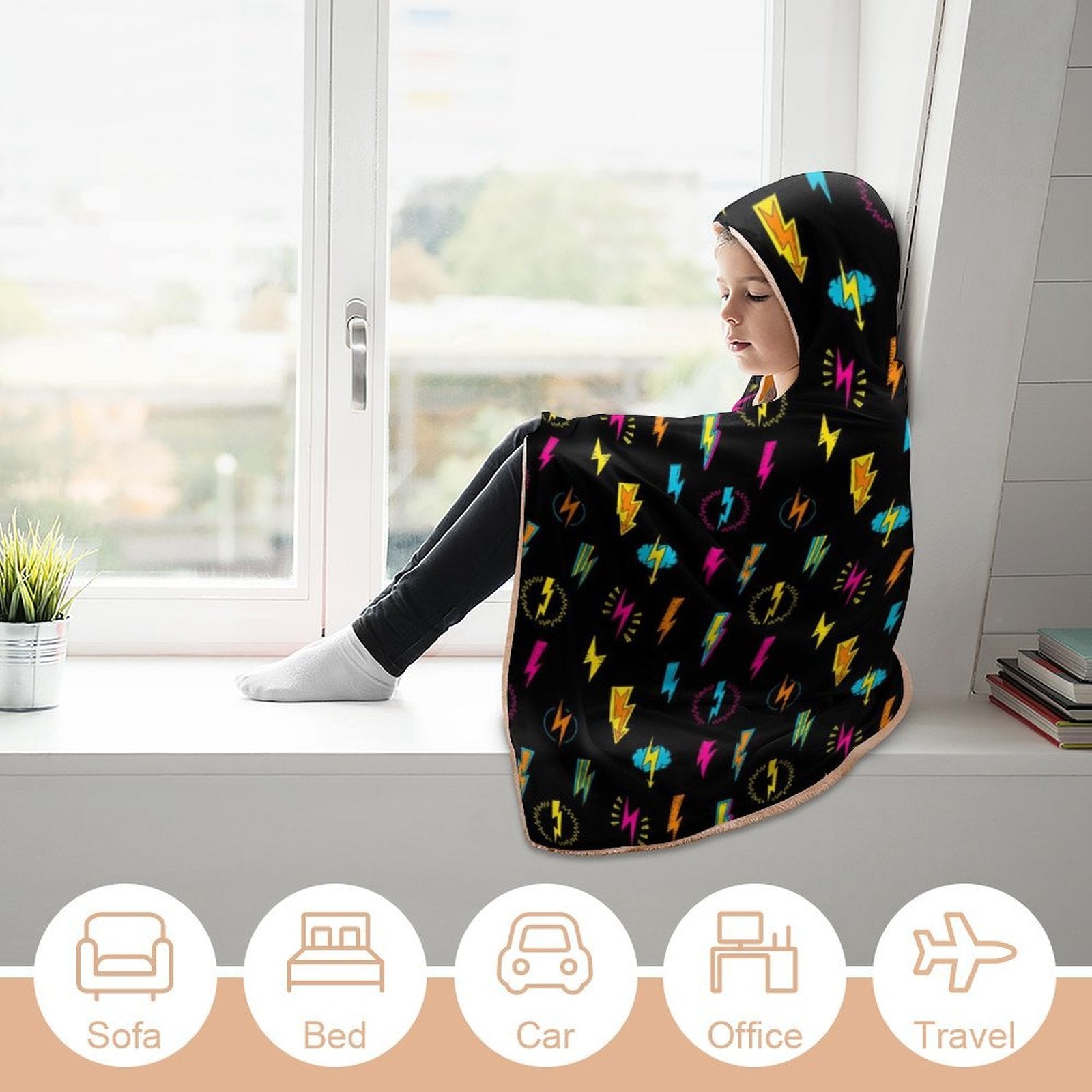 Fun Lightning, Comic Book Kids Hooded Blanket 100cm x 130cm Kids Hooded Blanket comic Printed Offshore