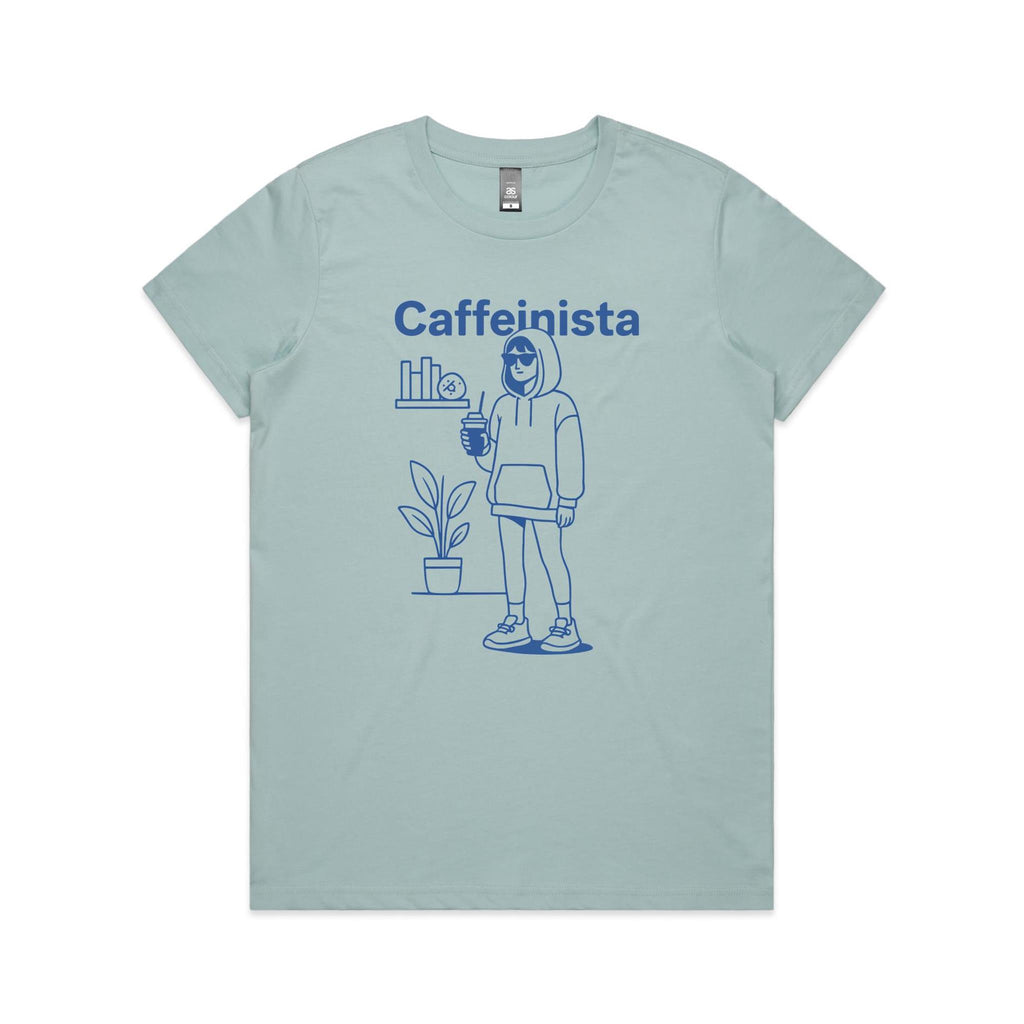 Caffeinista, Caffeine Women's AS Colour T-shirt Pale Blue Womens T-shirt Coffee Printed In Australia