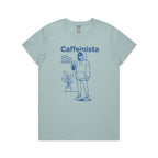 Caffeinista, Caffeine Women's AS Colour T-shirt Pale Blue Womens T-shirt Coffee Printed In Australia