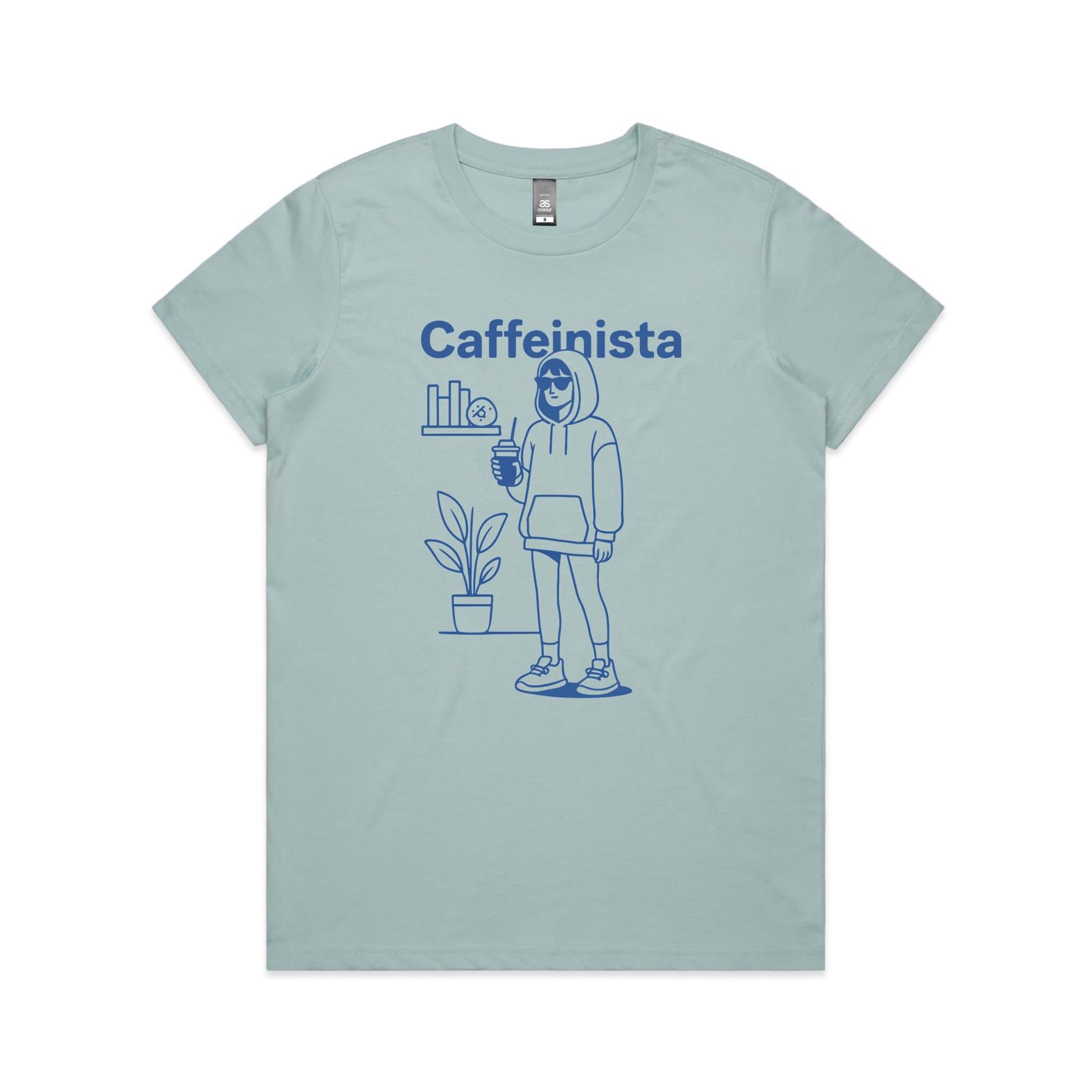 Caffeinista, Caffeine Women's AS Colour T-shirt Pale Blue Womens T-shirt Coffee Printed In Australia