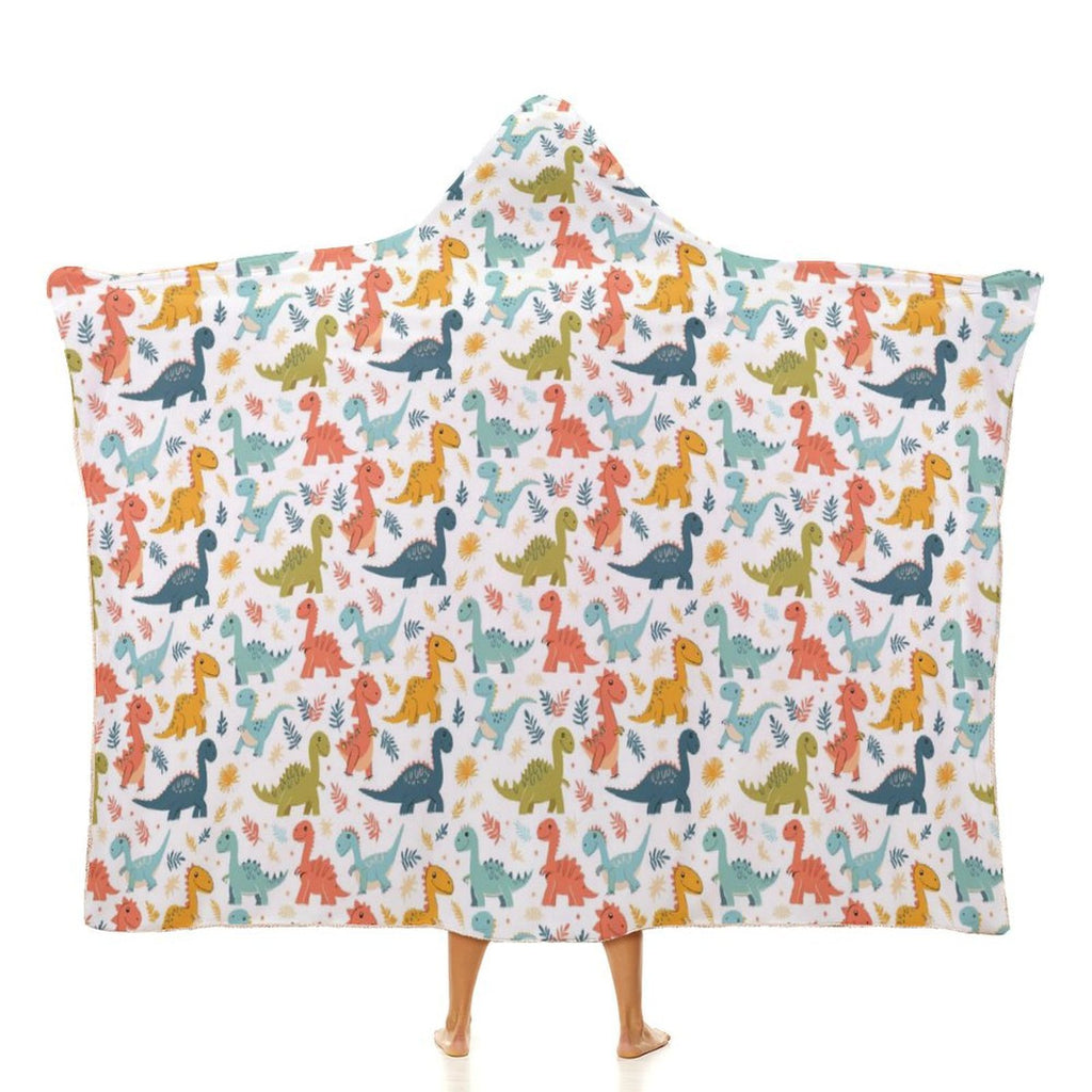 Colourful Dinosaurs Kids Hooded Blanket 100cm x 130cm white 40"×50" Kids Hooded Blanket animal Printed Offshore