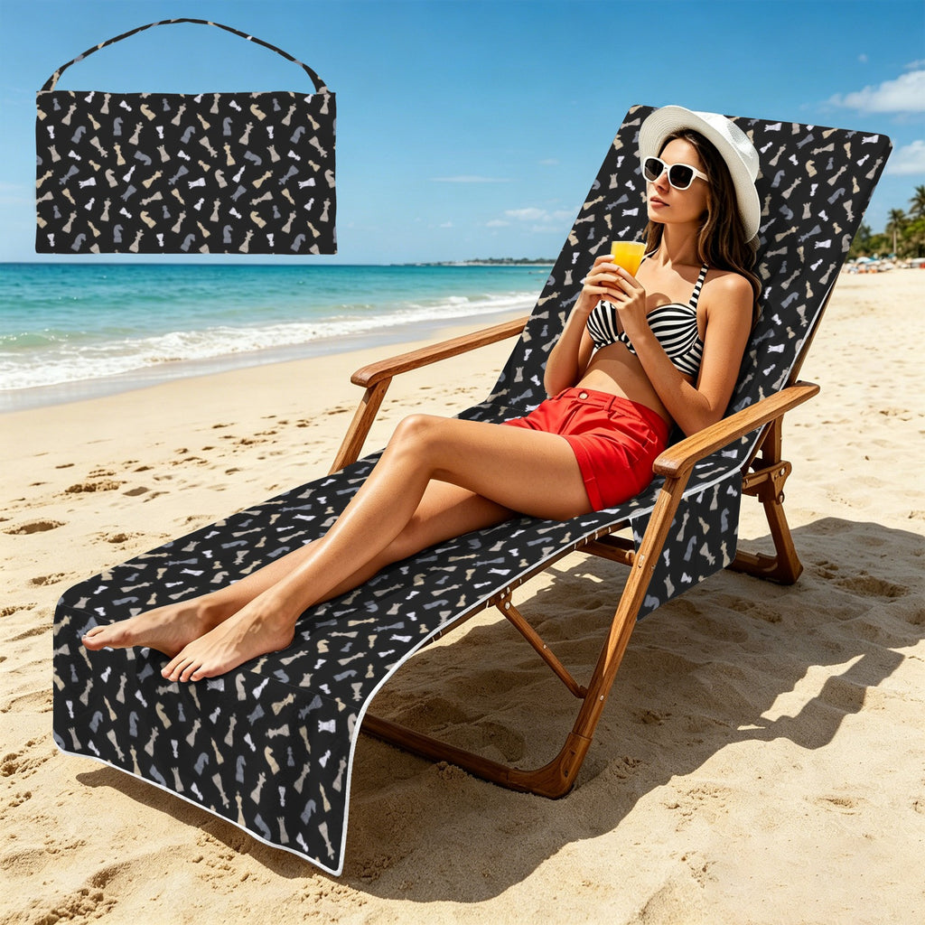 Chess Pattern Beach Chair Towel Cover with Side Pockets