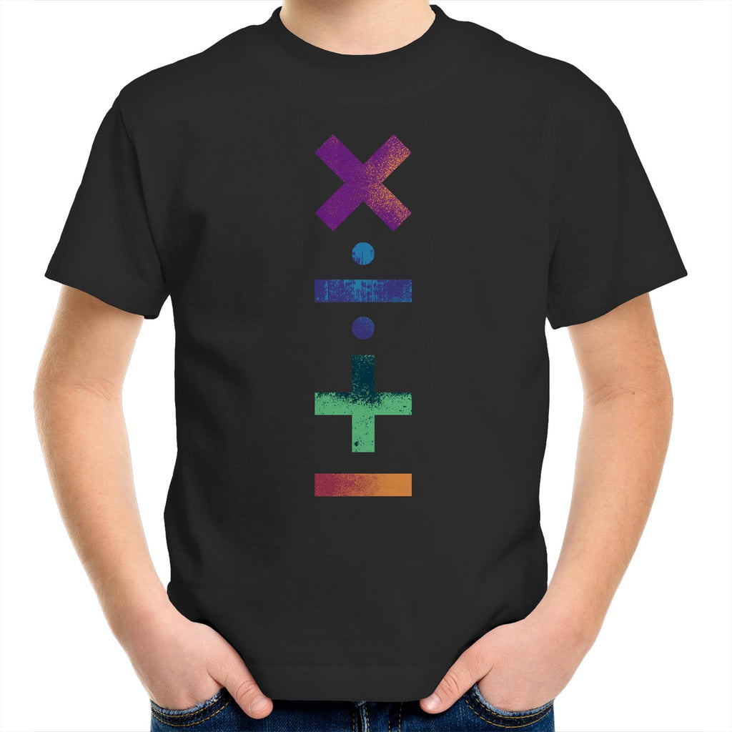 Maths Symbols - Kids Youth T-Shirt Black Kids Youth T-shirt Maths Printed In Australia