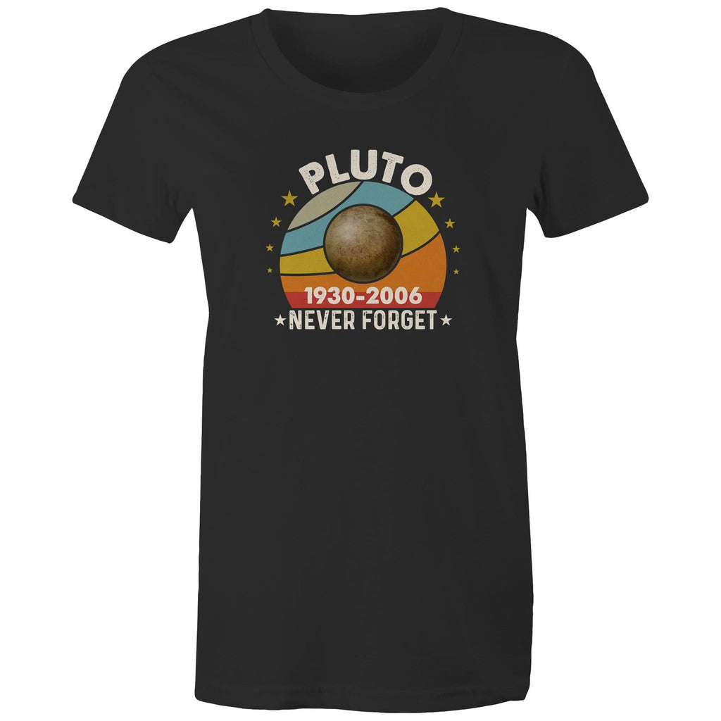 Never Forget Pluto - Womens T-shirt Black Womens T-shirt Printed In Australia Space