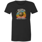 Never Forget Pluto - Womens T-shirt Black Womens T-shirt Printed In Australia Space