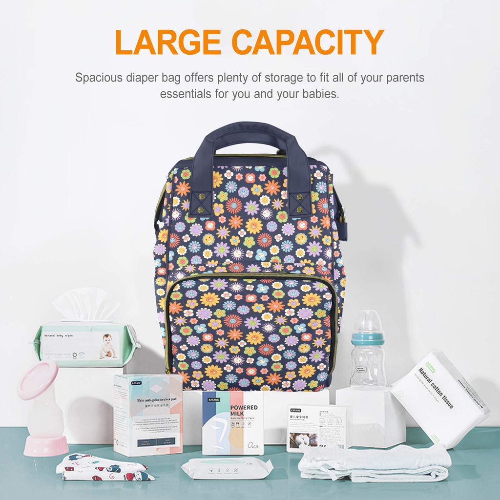 Groovy Flowers Multi-Function Backpack, Nappy / Diaper Bag Multi-function Backpack, Nappy / Diaper Bag Printed Offshore Retro