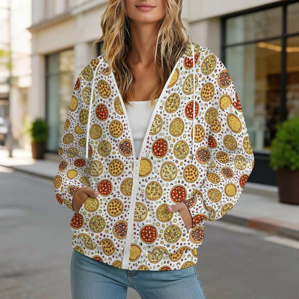 Round Pizzas On White Women's Full-Zip Hoodie