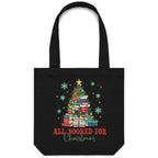 All Booked For Christmas - Canvas Tote Bag Black One Size Christmas Tote Bag Christmas Printed In Australia