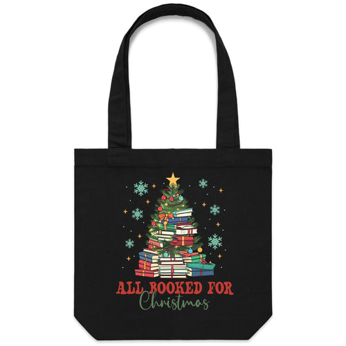 All Booked For Christmas - Canvas Tote Bag Black One Size Christmas Tote Bag Christmas Printed In Australia