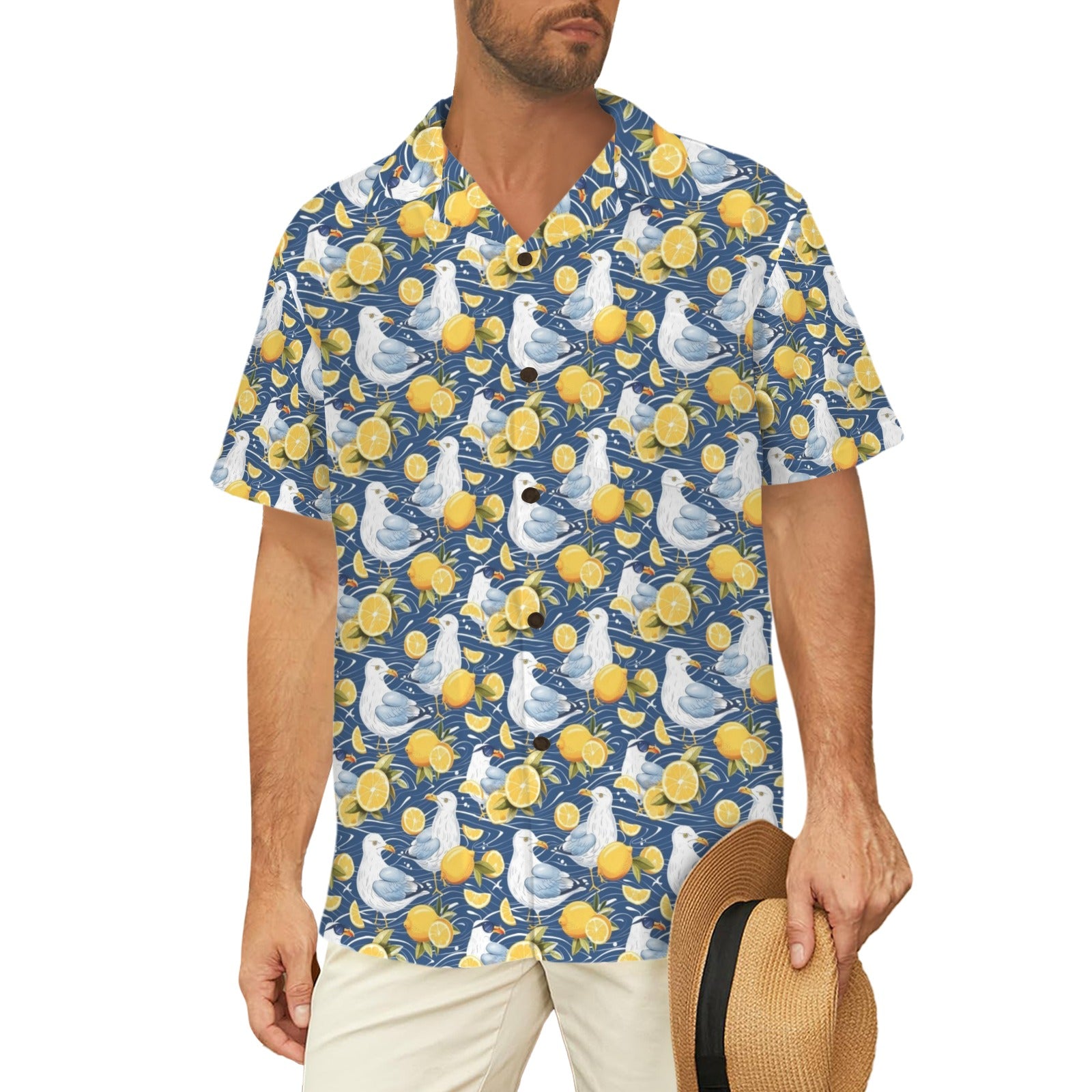 Lemon Seagull - Men's Short Sleeve Hawaiian Shirt Men's Hawaiian Shirt (New) animal Printed Offshore