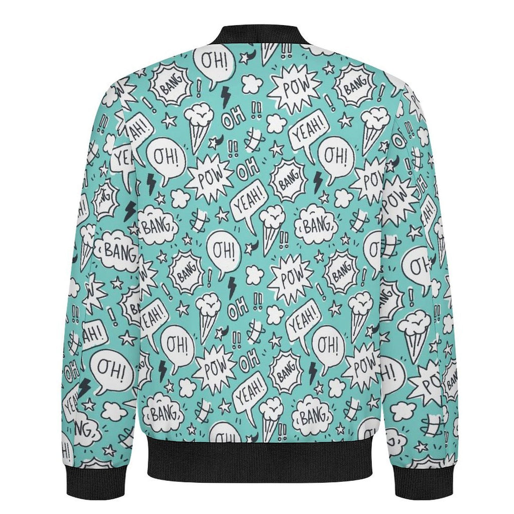 Comic Book Speech Bubbles Men's Casual Zip‑Up Bomber Jacket