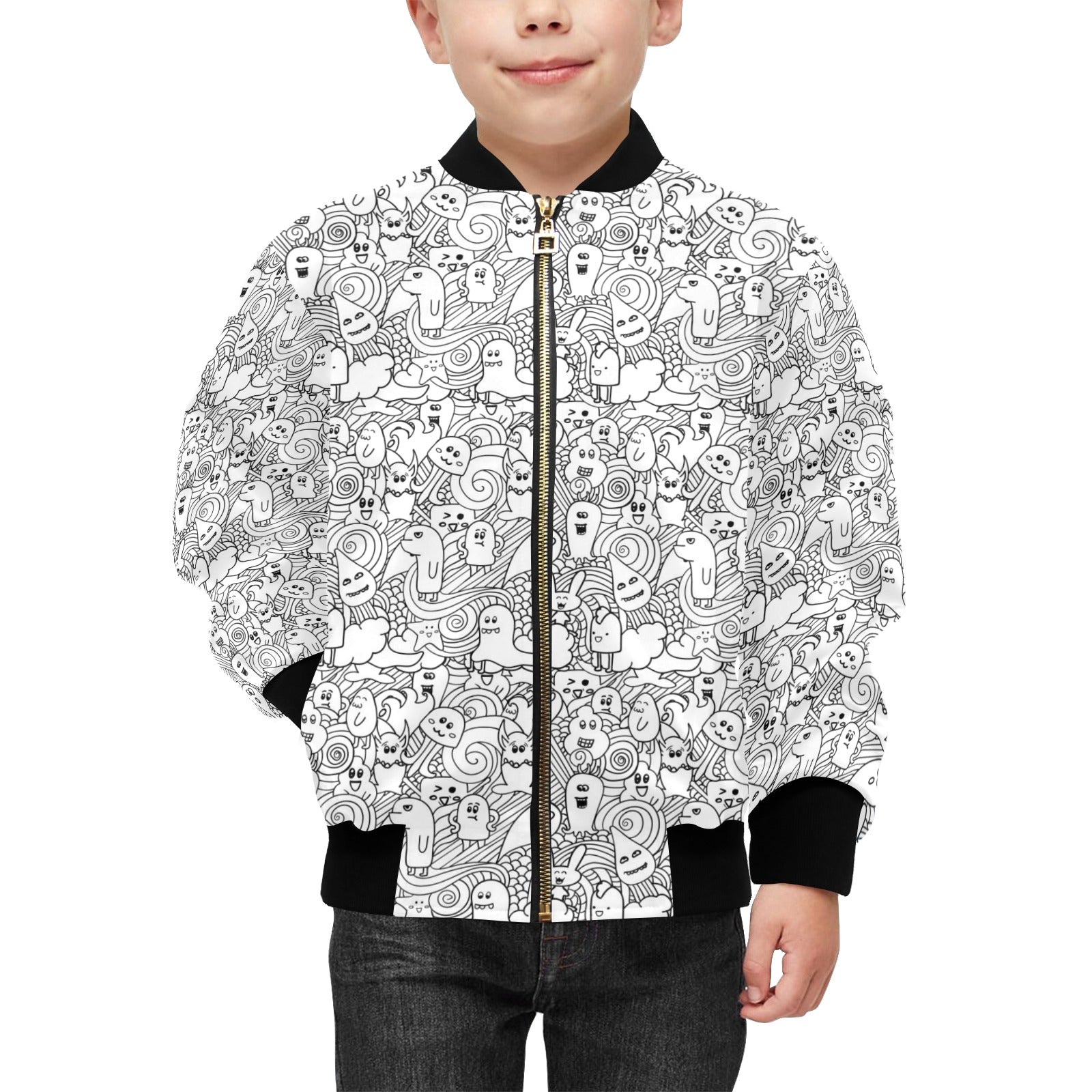 Black And White Creatures Kids Bomber Jacket Kids Bomber Jacket Printed Offshore Sci Fi
