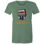 Cassette Tape, It Might Be Time To Rewind - Womens T-shirt Sage Womens T-shirt Music Printed In Australia Retro