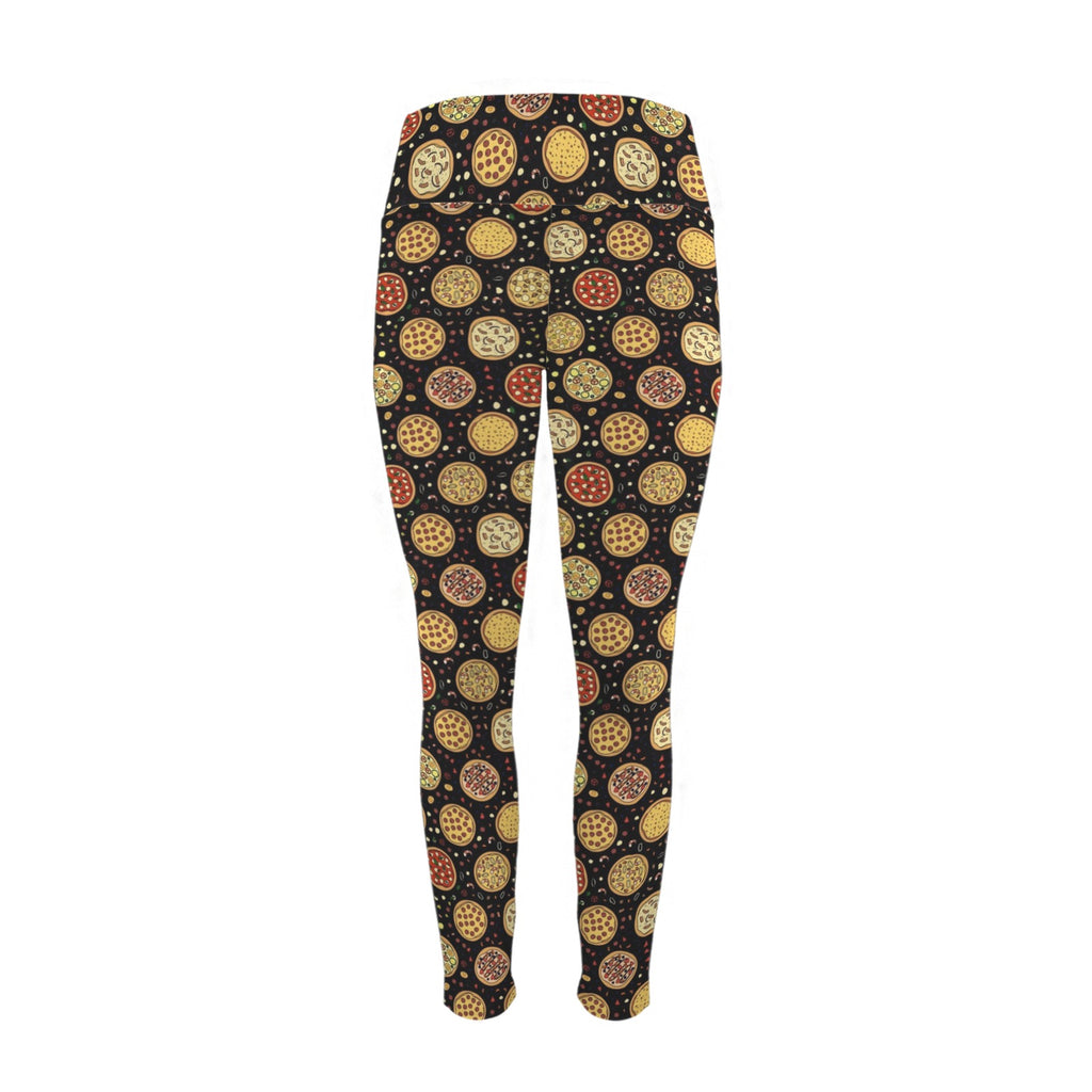 Round Pizzas On Black Women's High Waist Pockets Yoga Leggings Women's High Waist Pockets Yoga Leggings Food Printed Offshore