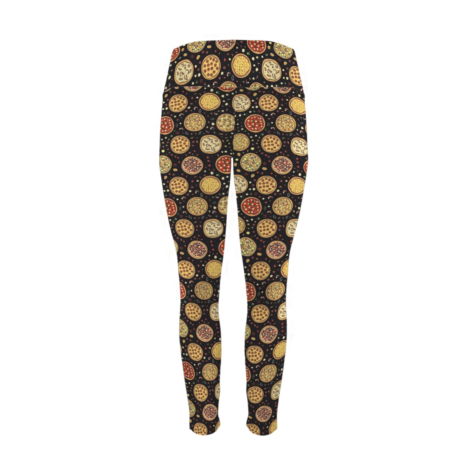 Round Pizzas On Black Women's High Waist Pockets Yoga Leggings Women's High Waist Pockets Yoga Leggings Food Printed Offshore