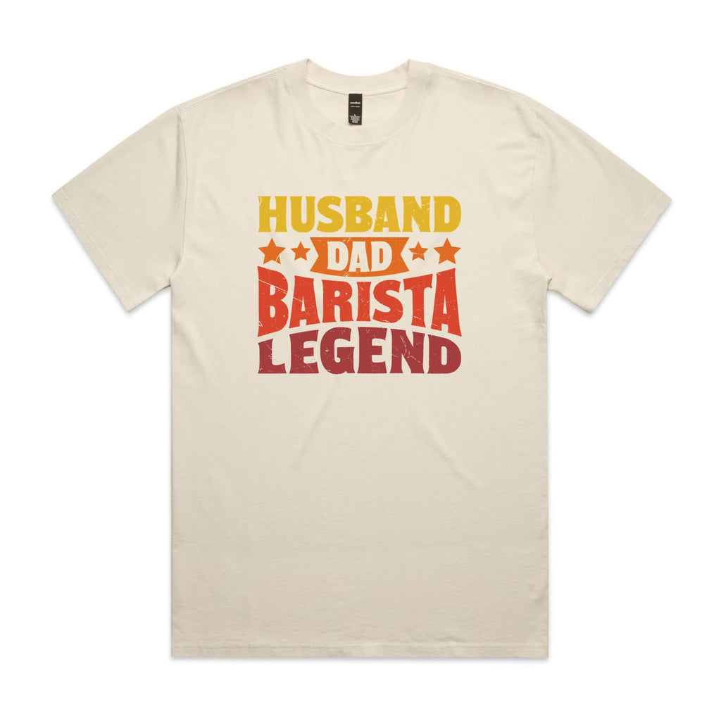 Husband, Dad, Barista, Legend AS Colour Heavy Faded Tee Unisex Faded ecru Heavy Faded T-shirt Coffee Dad Printed In Australia