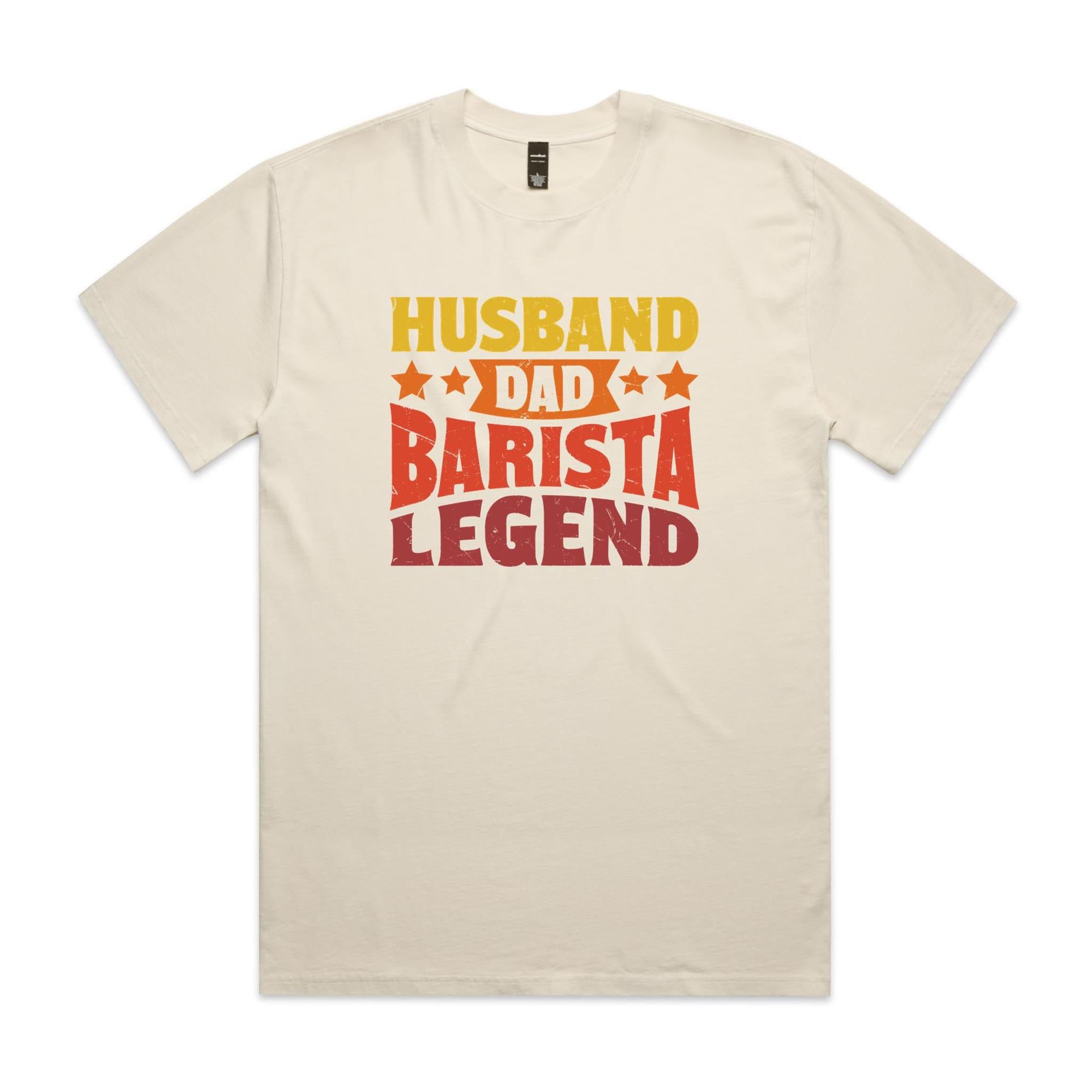 Husband, Dad, Barista, Legend AS Colour Heavy Faded Tee Unisex Faded ecru Heavy Faded T-shirt Coffee Dad Printed In Australia