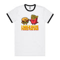 I Only Have Fries For You, Hamburger And Chips Men's AS Colour Ringer Tee White Black Ringer T-Shirt Food Printed In Australia
