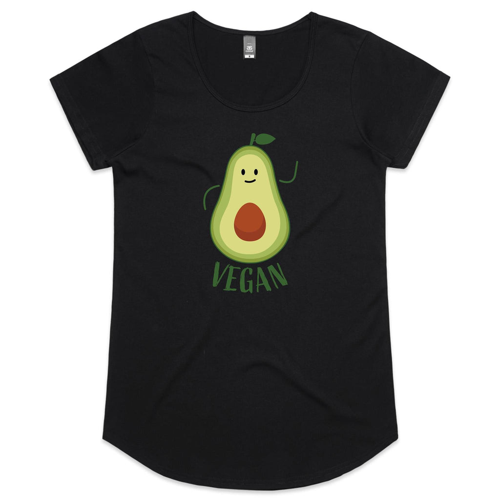 Vegan - Womens Scoop Neck T-Shirt Black Womens Scoop Neck T-shirt Food Printed In Australia