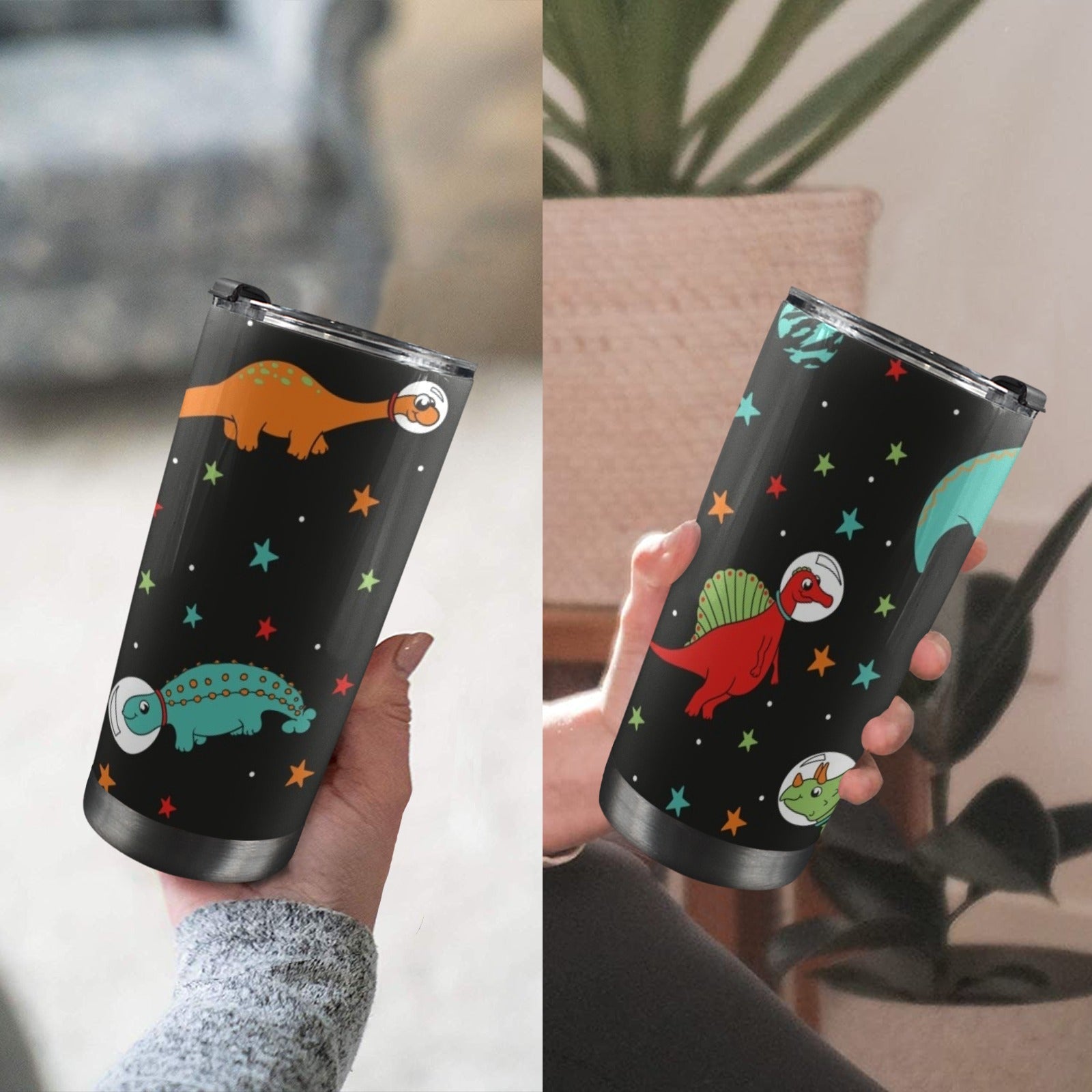 Astronaut Dinosaurs - 20oz Mobile Tumbler with Lid (Black Lock) 20oz Travel Mug animal Printed Offshore Space