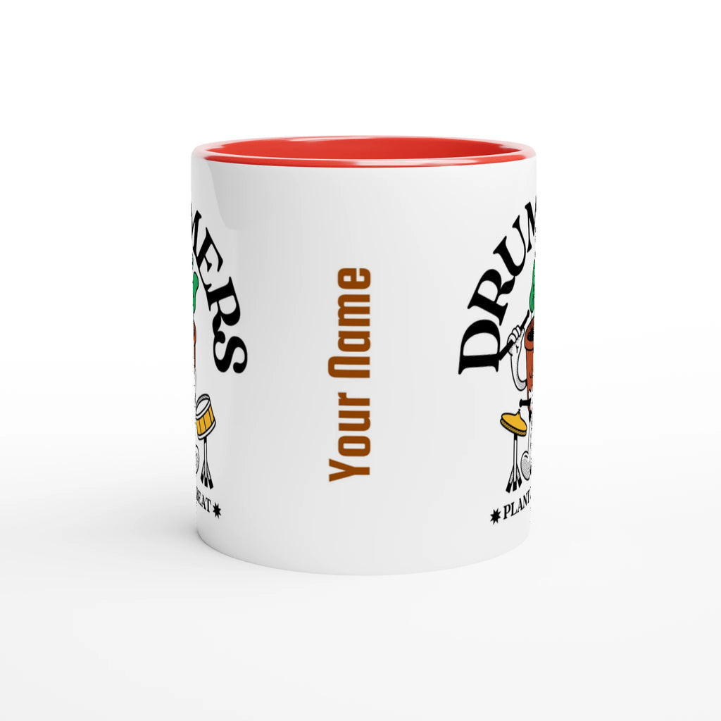 Personalised - Drummers - White 11oz Ceramic Mug with Colour Inside Personalised 11oz Mug customise Globally Fulfilled Music personalise Plants