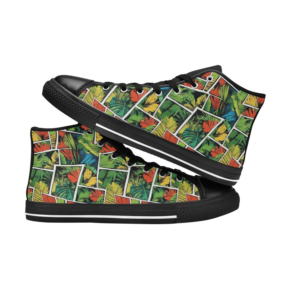 Tropical Comic Book Style Men's High Top Canvas Shoes Men's Classic High Top Canvas Shoes comic Plants Printed Offshore