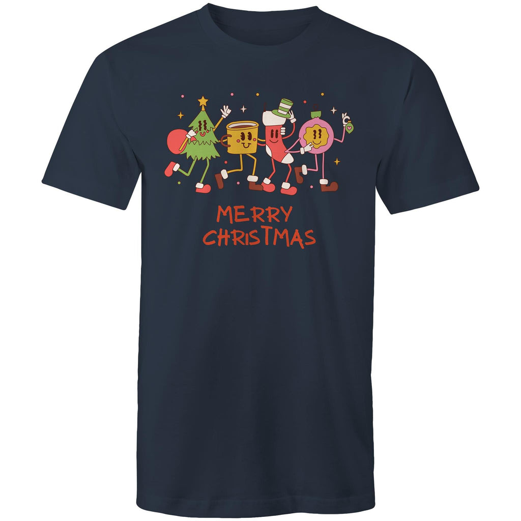 Crazy Christmas Characters - Mens T-Shirt Navy Mens Christmas T-shirt Christmas Printed In Australia