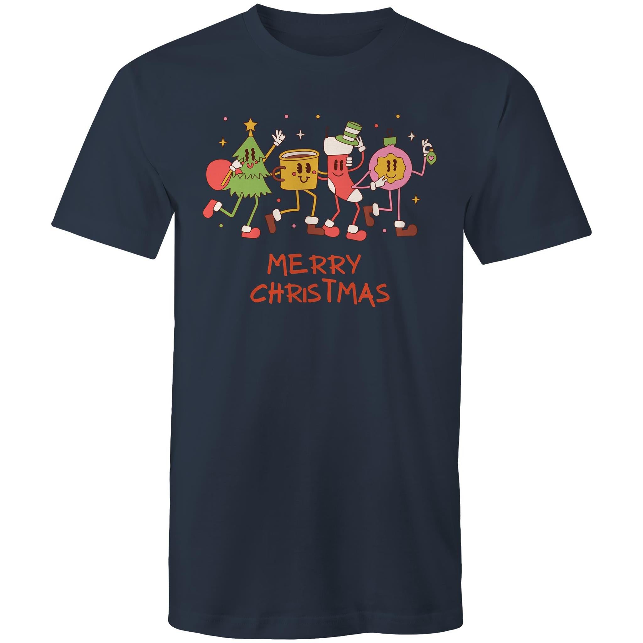 Crazy Christmas Characters - Mens T-Shirt Navy Mens Christmas T-shirt Christmas Printed In Australia